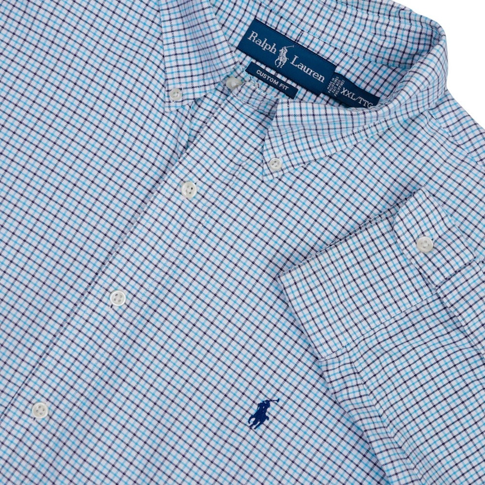 Ralph Lauren Custom Fit Blue Check Oxford Button Down Shirt Mens XXL Cotton 2XL